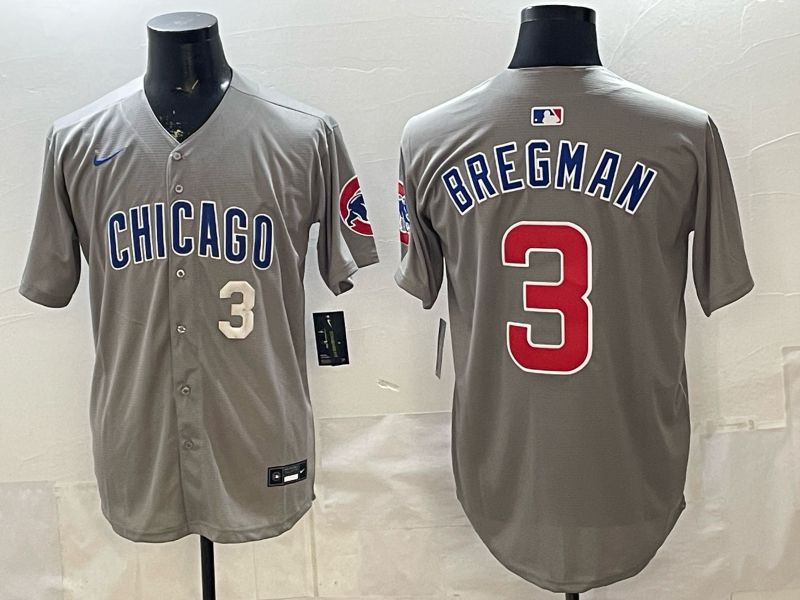 Men 2026 Chicago Cubs #3 Bregman Grey Game Nike MLB Jersey style 005